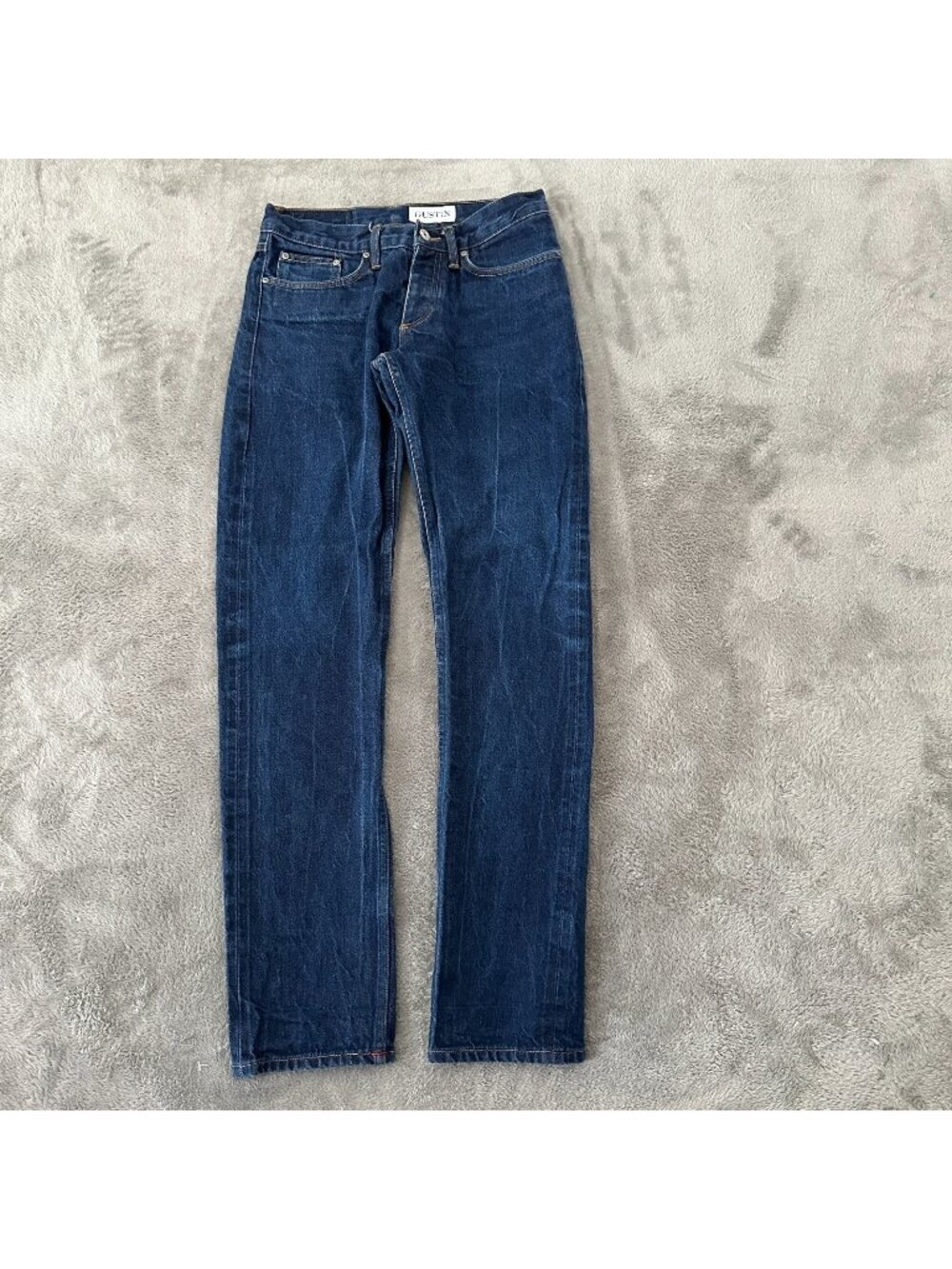 GUSTIN Jeans Men 31x32 Slim Straight Dark Wash Blue Denim Selvedge Button Fly